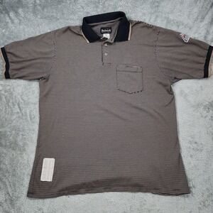 Bulwark Polo Shirt Mens Large Navy‎ Tan Flame Resistant Nomex Workwear Pocket